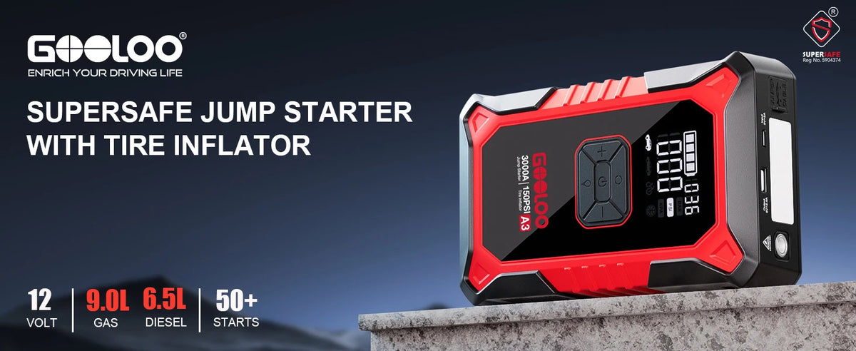 A3 Jump Starter with Air Compressor, 3000A Portable Car Battery Booster (9.0 Gas/6.5L Diesel) with 150PSI Auto-Shutoff Ti
