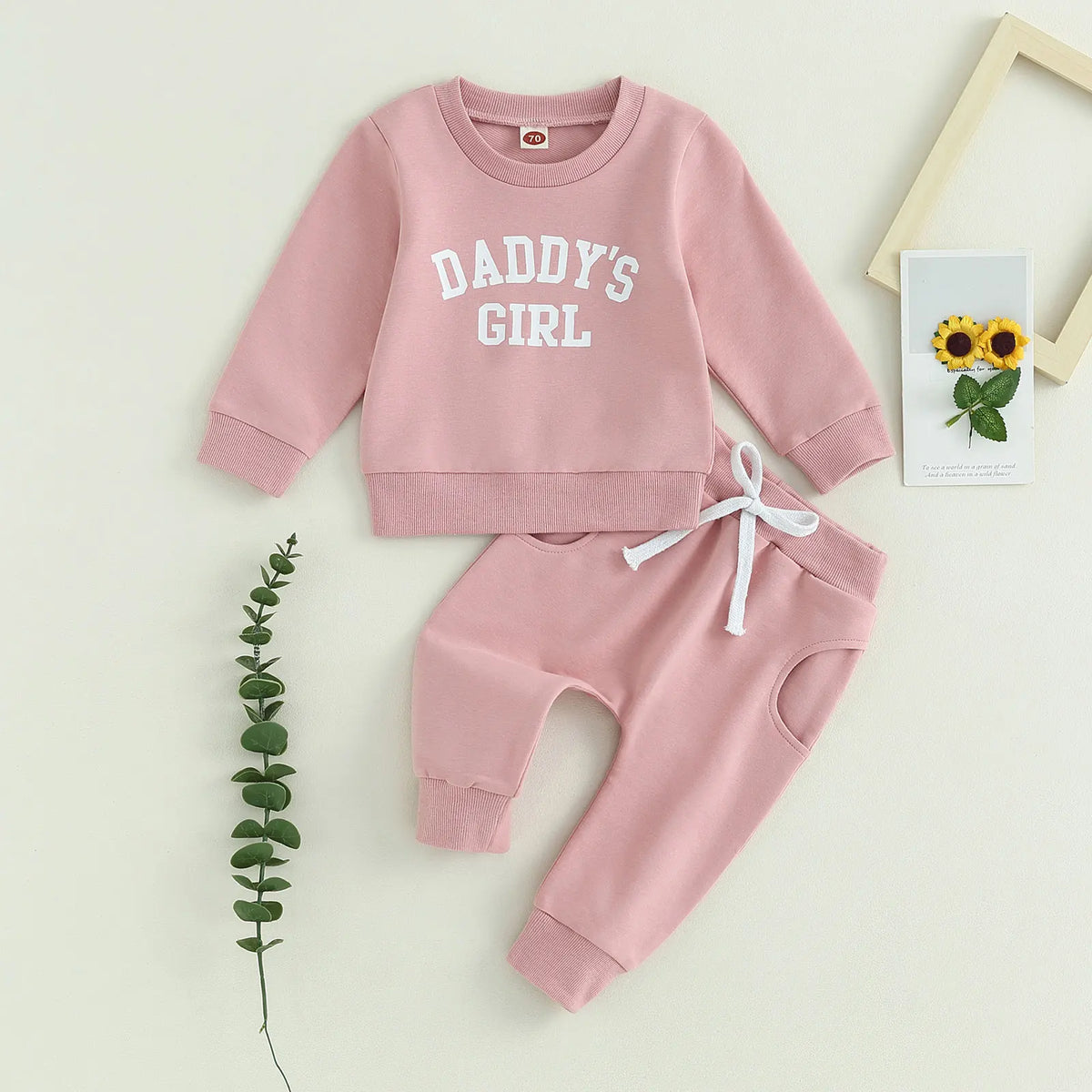 Toddler Girls Fall Outfit, Letter Print Long Sleeve Sweatshirt and Elastic Waist Pants Set