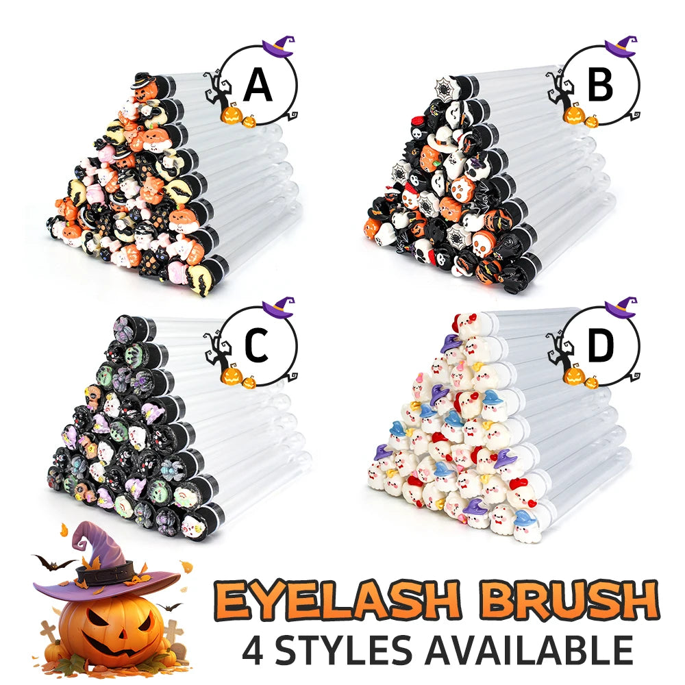 10/50pcs Reusable Eyelash Brush Halloween Tube Mascara Wand - Spooky & Cute With Tube Eyelash Wands Eyebrow Brush Replaceable