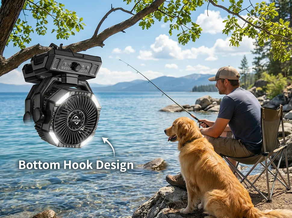 20000mAh Camping Fan with 4 LED Lights and Remote Control 8 Speed Adjustable Rechargeable Outdoor Fan for Tent Fishing