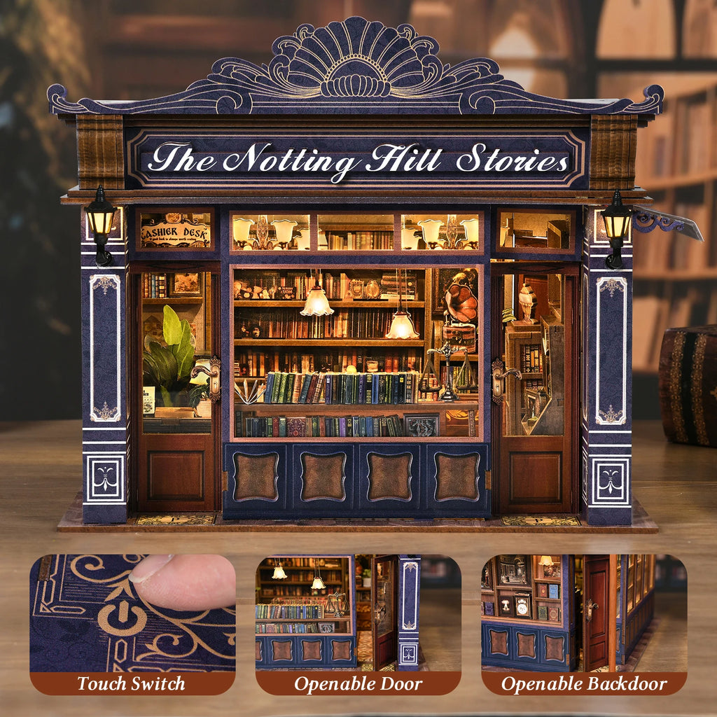 DIY Book Nook Kit, Bookstore 3D Wooden Bookshelf Insert