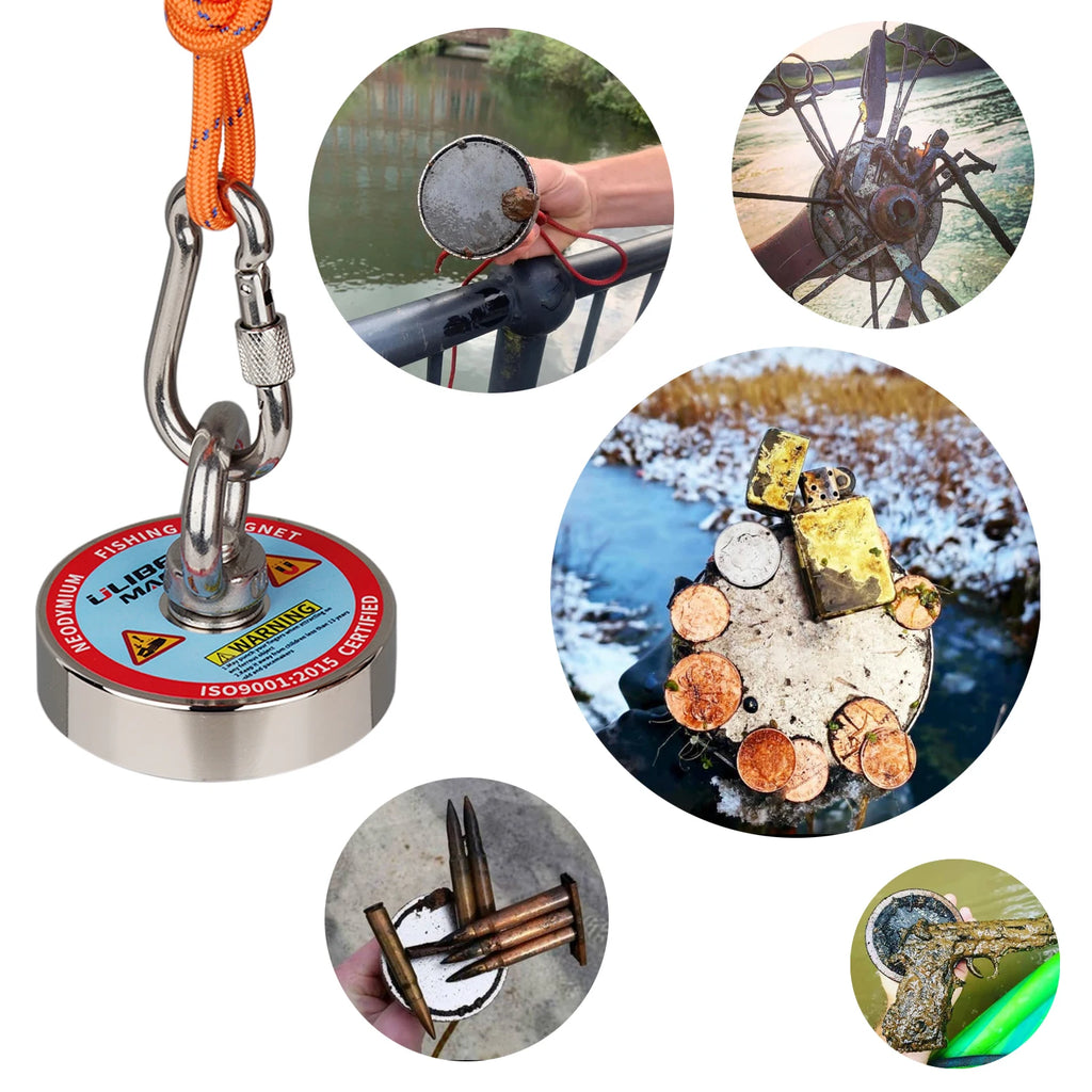 400lb Magnet Fishing Kit with 65ft Rope, Strong Neodymium Retrieval Magnet