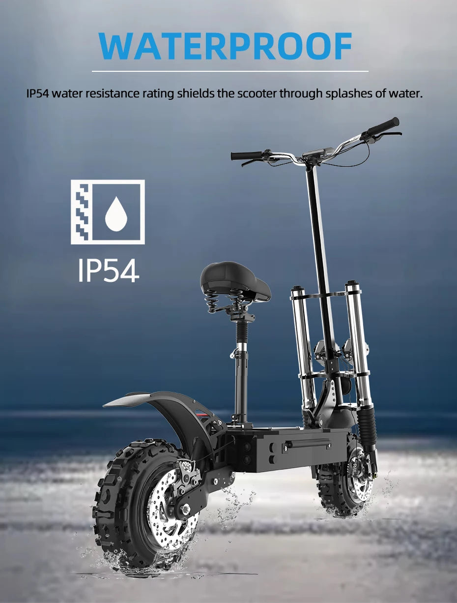 60-85KM/H Fast Electric Scooter for Adults, 1200W-6000W High Power E Scooter Single/Dual Motor, 48V 52V 60V 72V Long Range 40-100KM, 10Ah-30Ah Battery, 11 Inch Off Road Fat Tire All Terrain Electric Scooter with Dual Suspensi