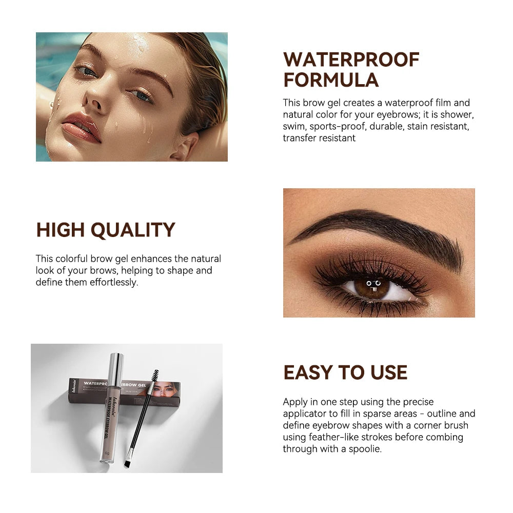 Lakerain Waterproof Eyebrow Gel, Long Lasting Highly Pigmented Liquid Brow Makeup in Natural Black and Brown
