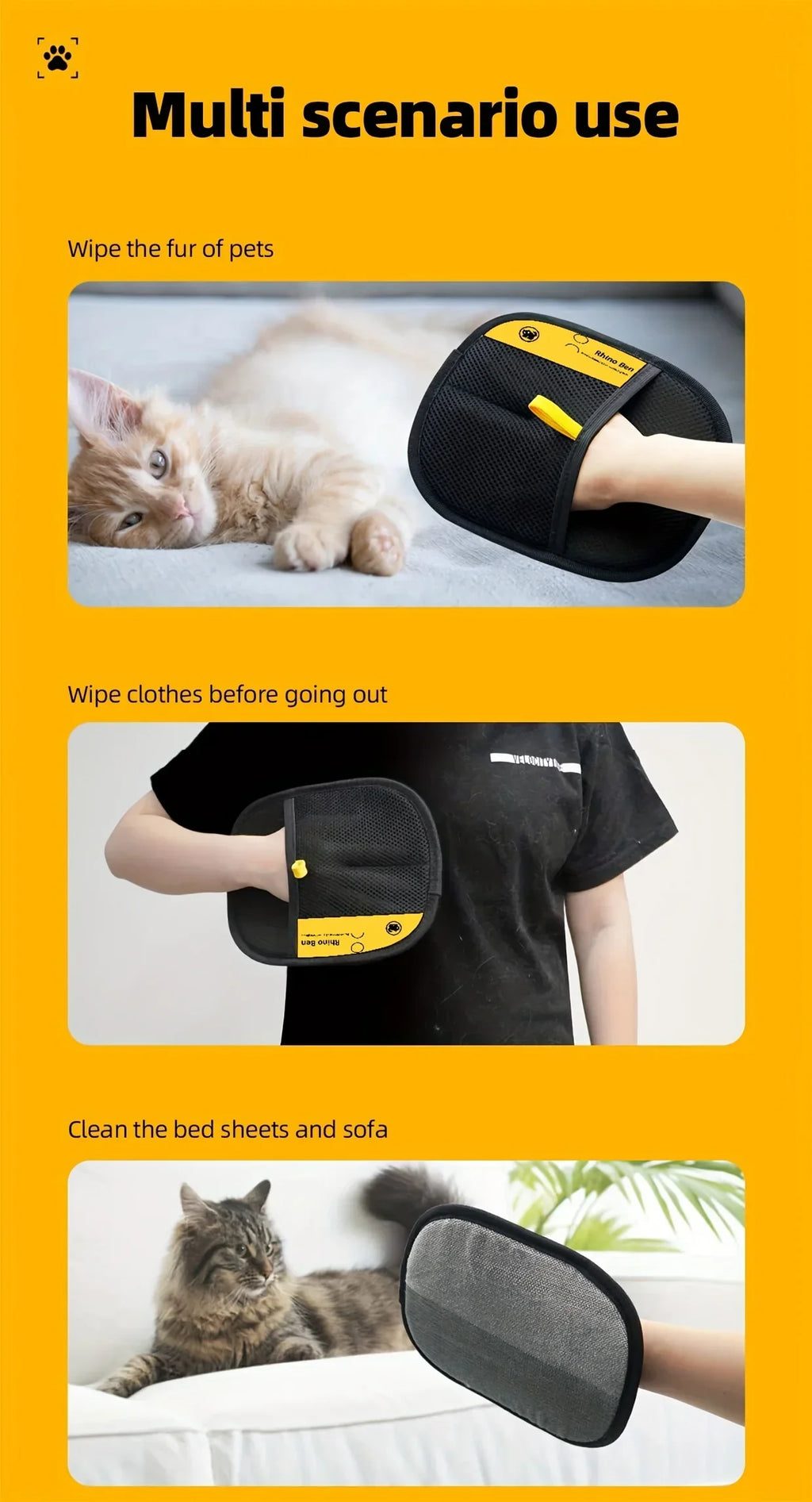 Pet Hair Removal Tool Reusable Static Removal Gloves, Double-Sided Grooming Gloves for Pets, Removes Pet Fur Hair for Carpets