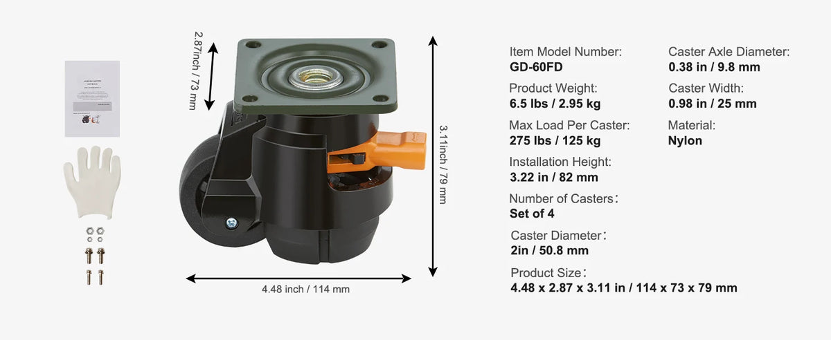 SucceBuy Heavy-Duty Leveling Casters, 4 Pack