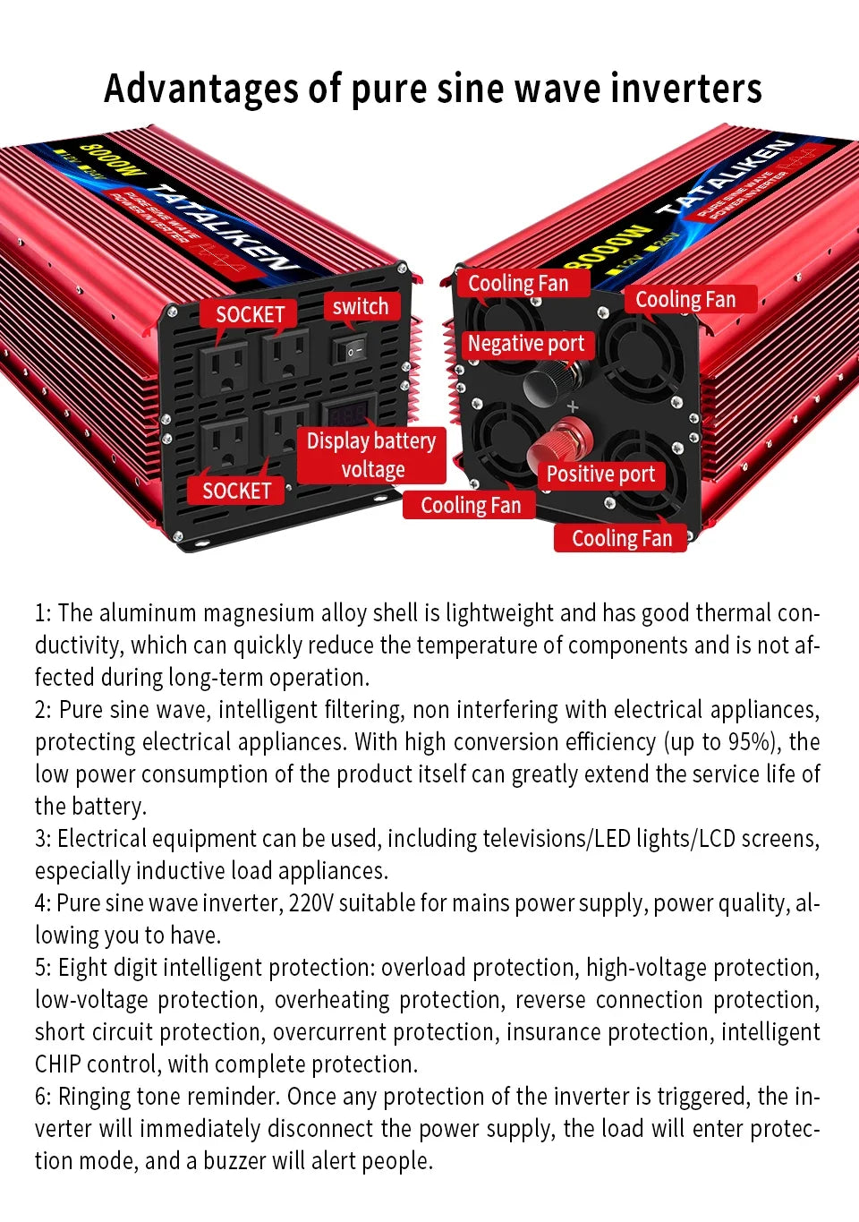 Pure Sine Wave Inverter 3500W/4000W/4500W/5000W inverter  12v converter 60HZ Portable camping car available US socket