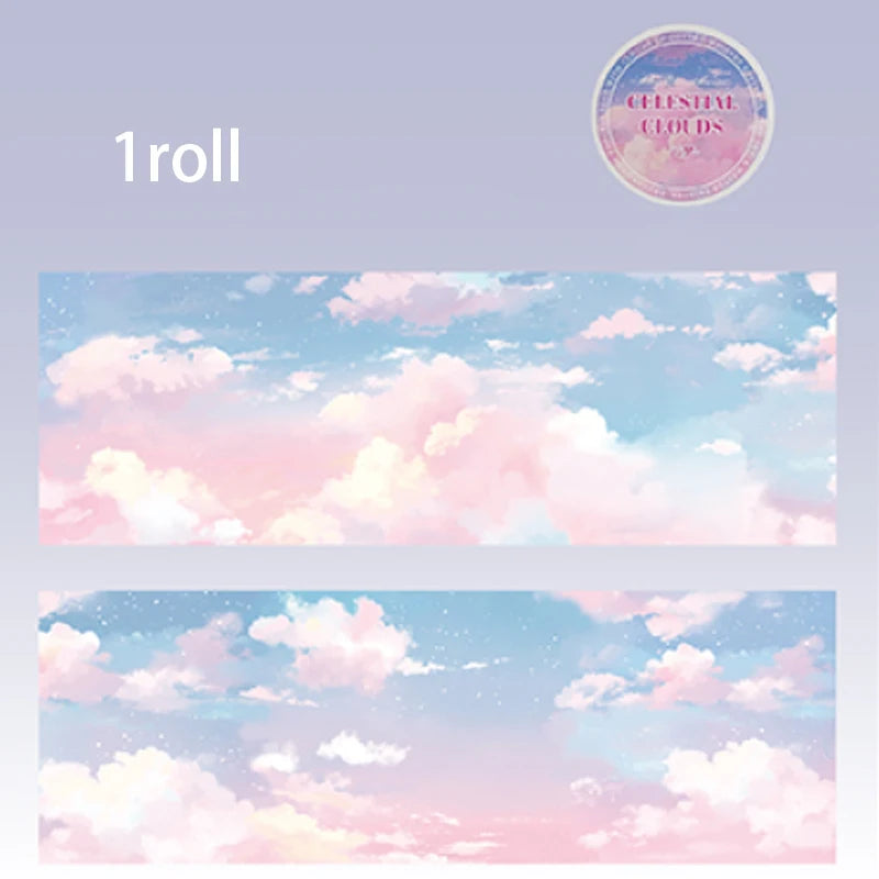 Mr. Paper Sky Cloudscape Tape 200cm - PET Material Large Roll, Ethereal Journal Decor, Creative Collage Material
