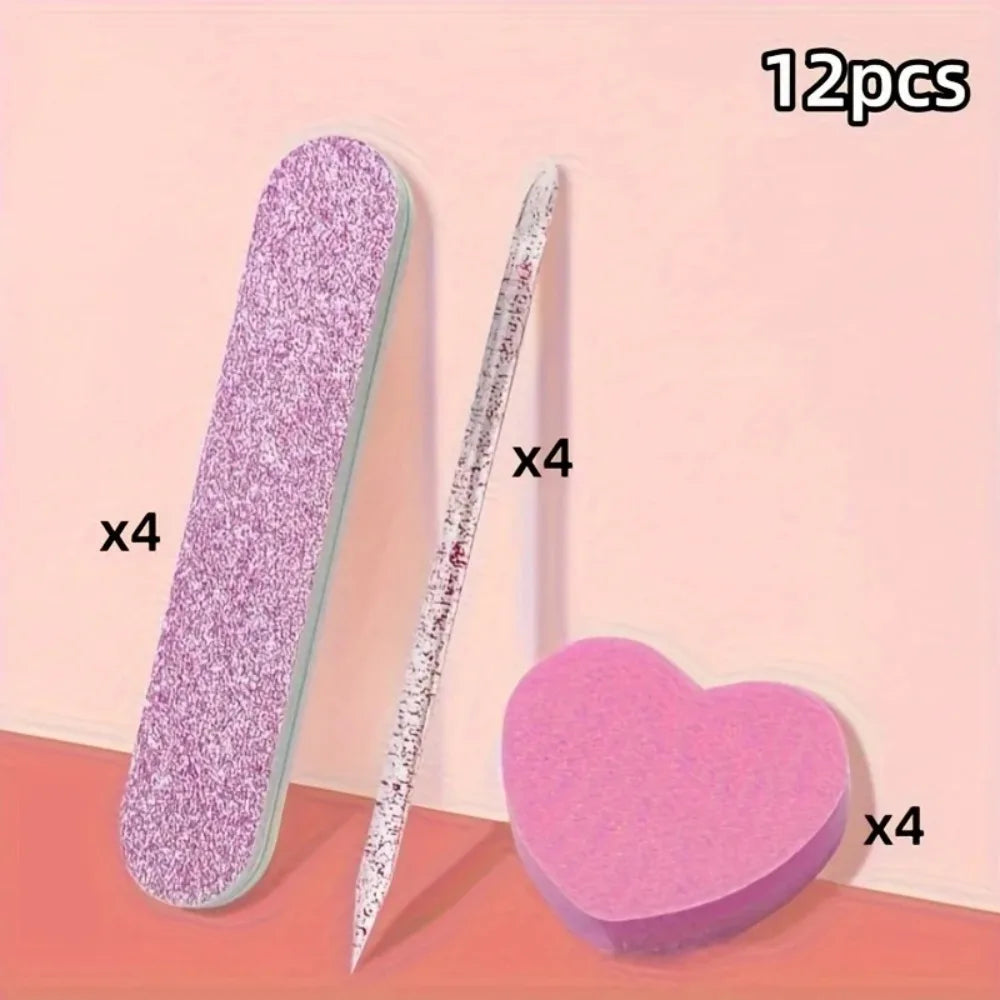 Pink Glitter Nail Care Kit, 12 Pieces