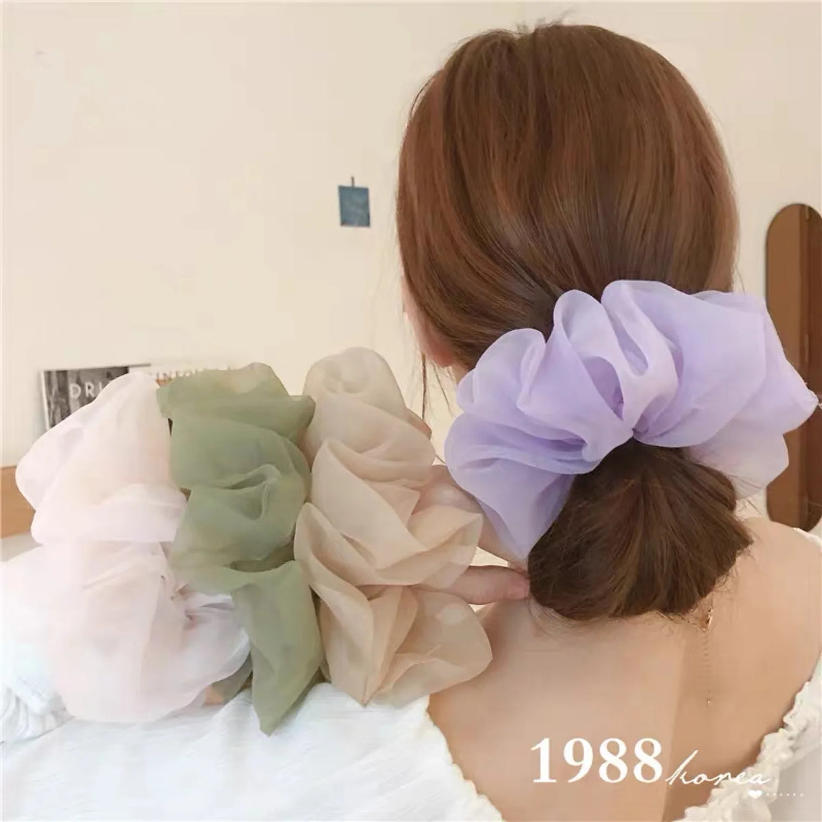Spring summer organza hair scrunchie large fairy chiffon women Elastic Hair Band Ponytail Holder Hair Tie Girl Gum Accessories