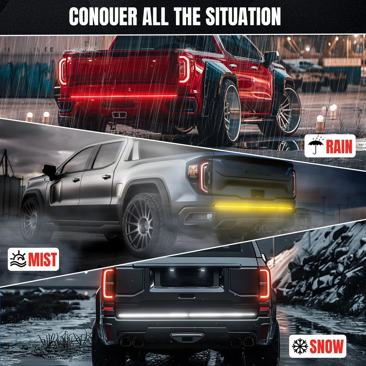 60" Tailgate LED Strip Bar Brake Turn Signal Tail Light LED Tailgate Light Bar Brake Backup Running Strip Led Lights