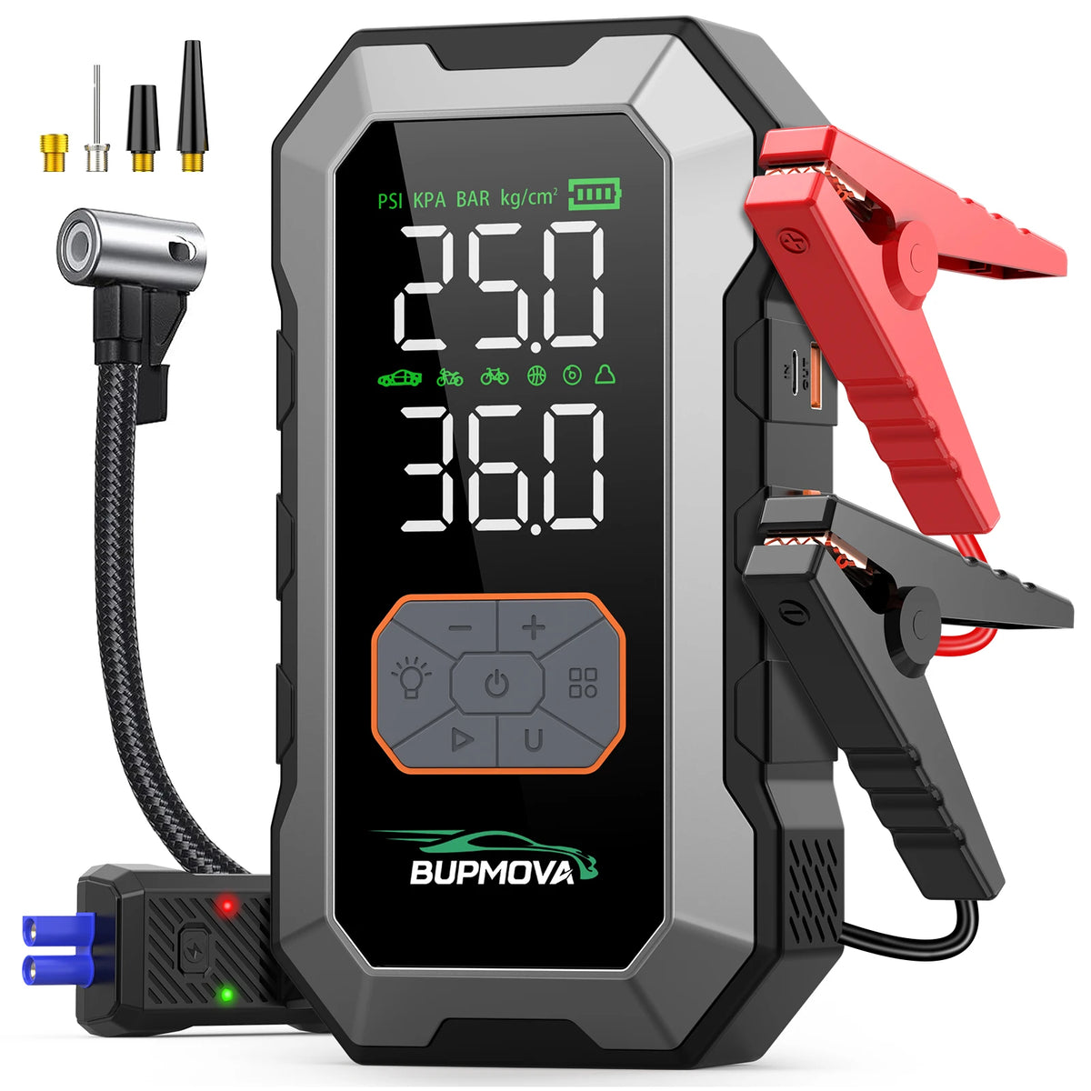 Portable Car Jump Starter with 150PSI Air Compressor, Power Bank and Emergency Battery Booster