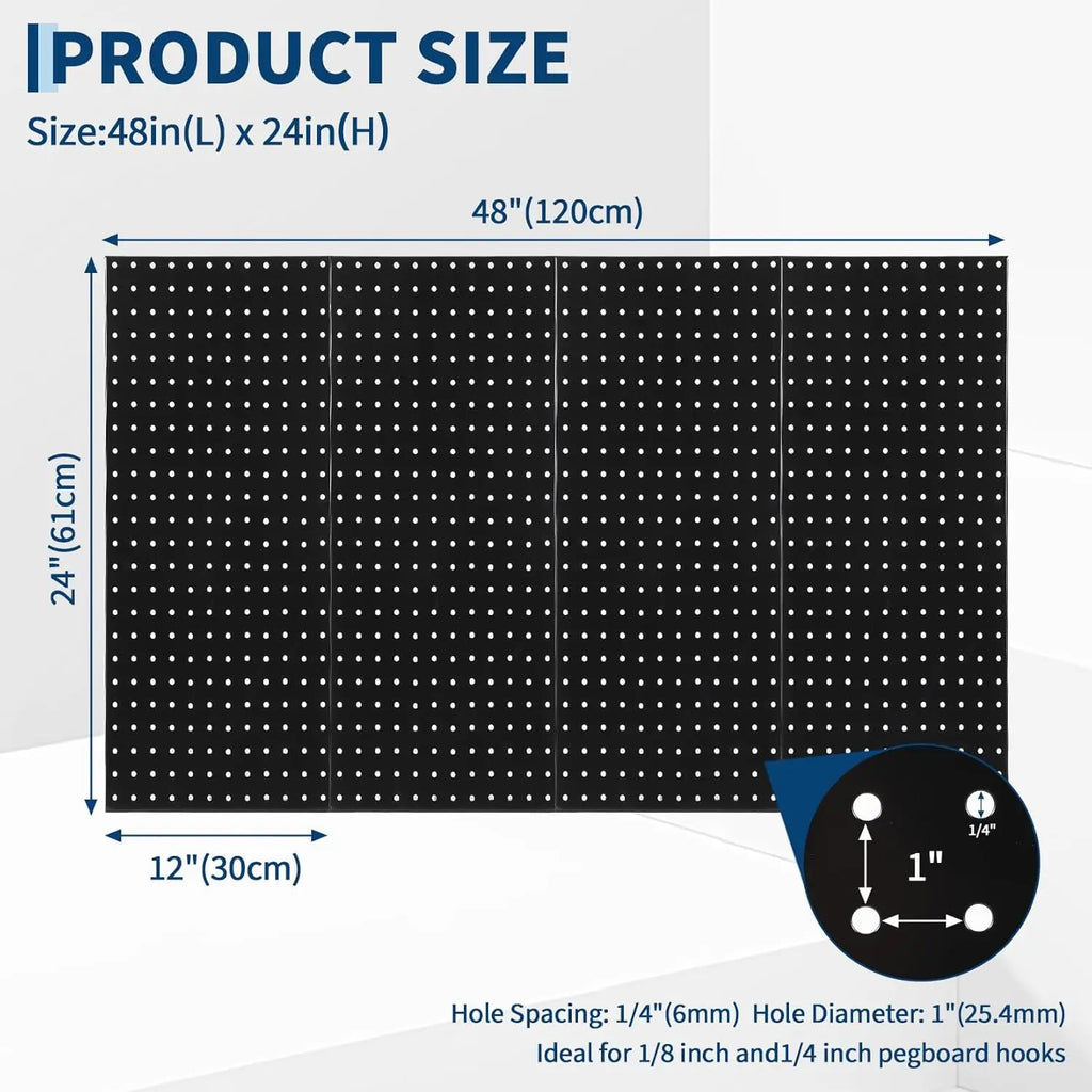 4 Pack Metal Pegboard Panels, 48" x 24" Steel Peg Board Wall Organizer with Flexible Layout for Craft Room Tool Organization