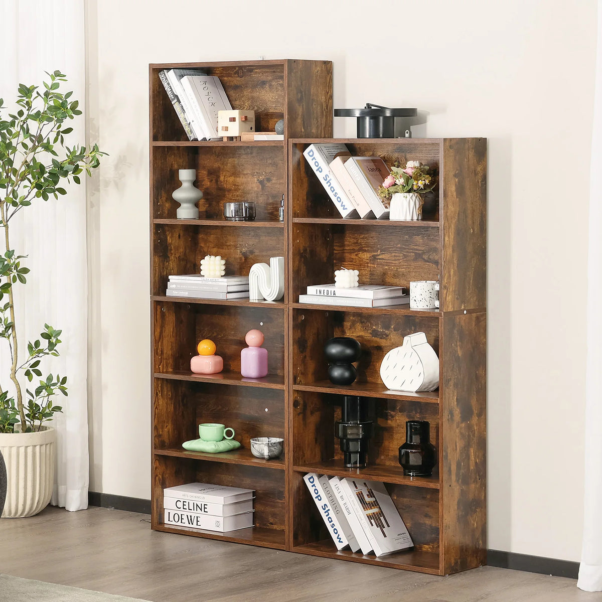6-Tier Wooden Bookcase, 63-Inch Tall Open Bookshelf