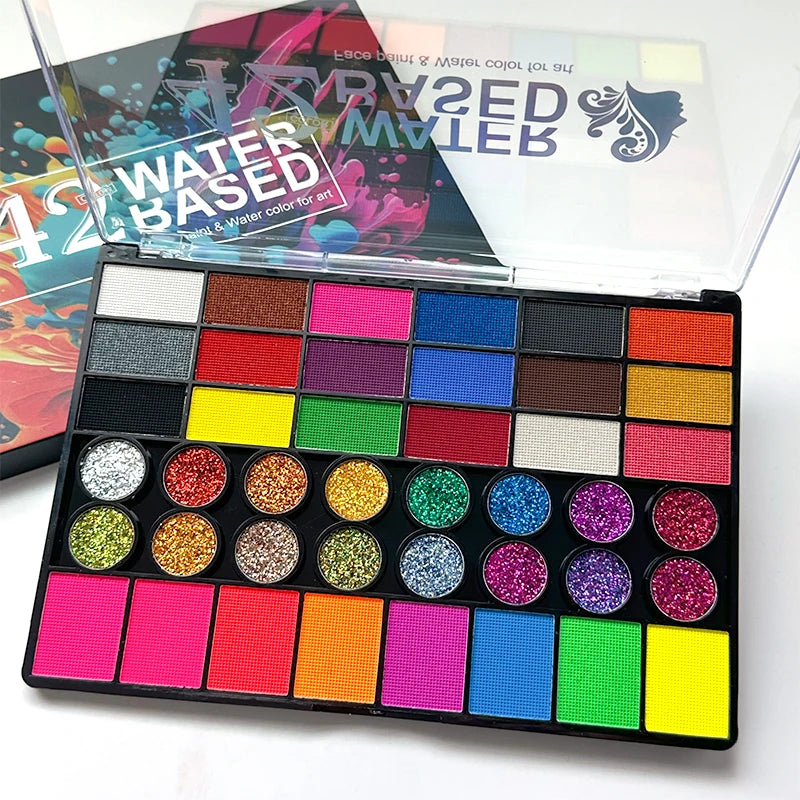 42 Colours Water Solubility Glitter Face Body Paint,Body Makeup Face Paint Pigments Stage Makeup for Halloween Masquerade Party
