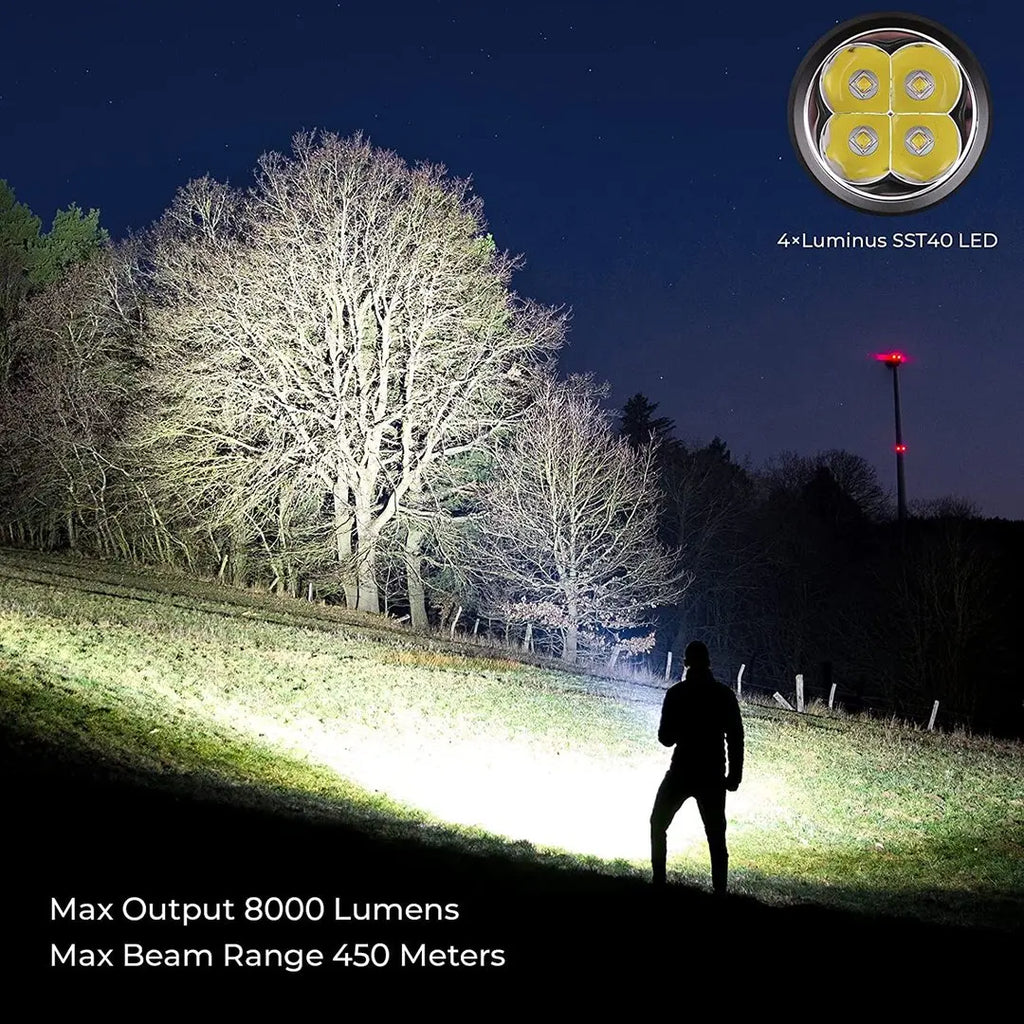SP36 Pro 8000lm Powerful LED Flashlight 4SST40 USB C Rechargeable 18650 Torch