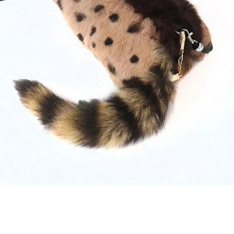 Fluffy Faux Fur Tail Keychain, 25cm Bag Charm for Backpacks and Keys