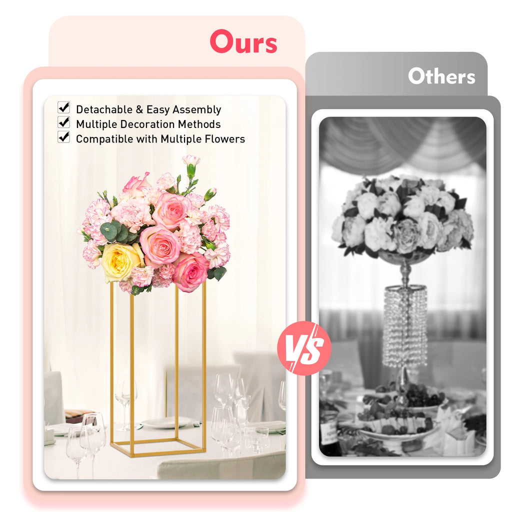 4Pcs Wedding Flower Stand Set Gold Metal Column Rack Party Decor Balloon Display Holder Centerpiece Vase Pillar 40+60+80+100cm