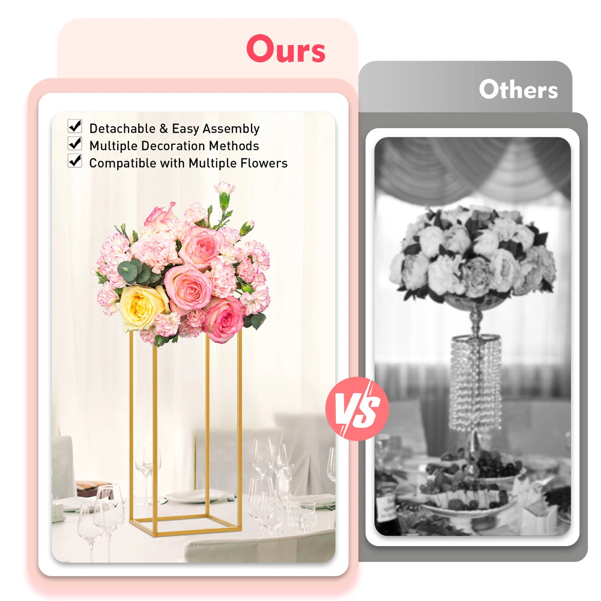 4Pcs Wedding Flower Stand Set Gold Metal Column Rack Party Decor Balloon Display Holder Centerpiece Vase Pillar 40+60+80+100cm