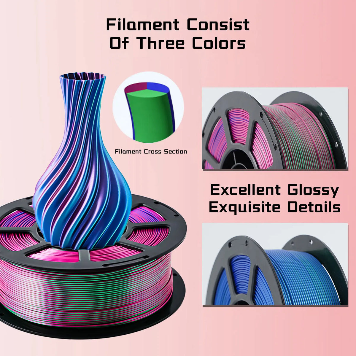 ADLAYER Silk PLA 3D Printer Filament 1.75mm, 1kg (2.2lb) Spool, Smooth Silky Finish, Dimensional Accuracy +/- 0.02mm