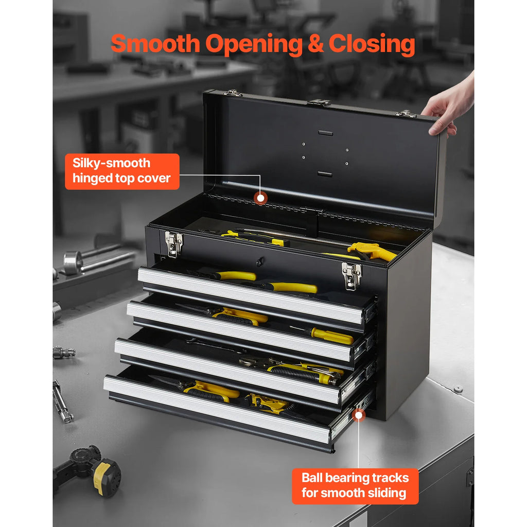 SucceBuy 20.5in Metal Tool Box Portable 4-Drawers Tool Chest with Drawers Locking Multi-Function Tool Organizer for Workshop