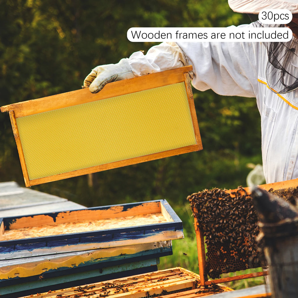 30-Pack Beeswax Foundation Sheets Natural Beeswax Hive Foundations Beekeeper's Starter Kit 7.68x16.34" Beekeeping Sheets for Increased Honey Production