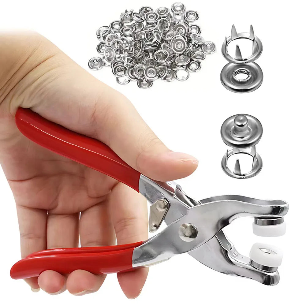 1Set 201Pcs Hand Pressed No Sew Five Claw Button Installation Tool Set Metal Snap Buttons Fasteners Pliers Kit for Baby Clothes Romper Sewing
