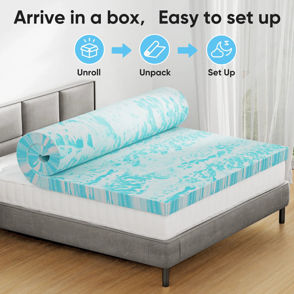 Gel Memory Foam Mattress Topper Queen, 2-3 inch Cooling Breathable Bed Topper