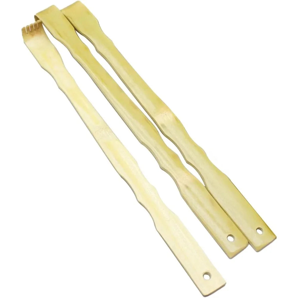 3-Pack Bamboo Back Scratcher Set - 18.3-Inch Long Handle, Natural Massage Tool, Unique Gift for Him and Her