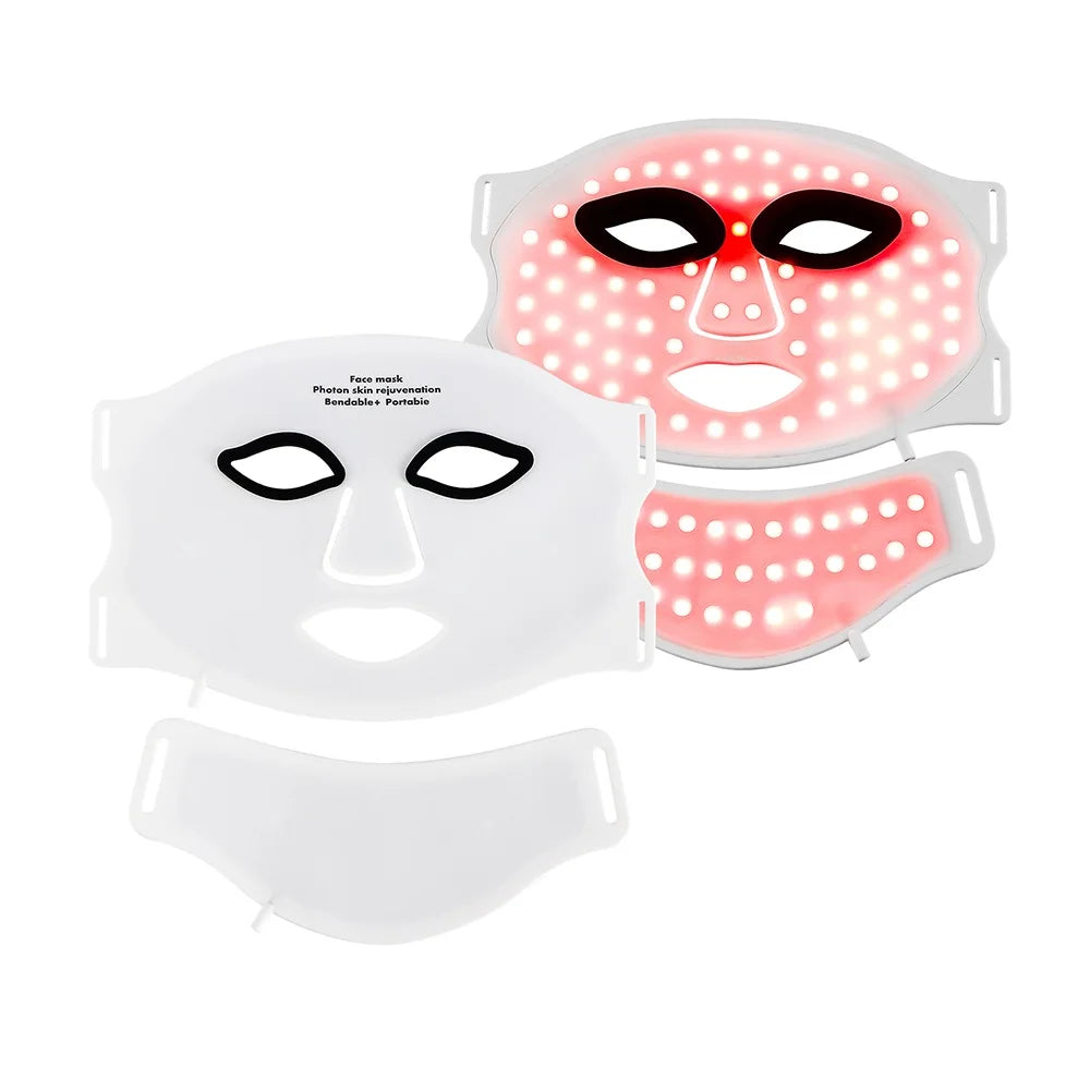 Silicone LED Face Neck Mask 7 Colors Red Light Infrared Photon Therapy Mask Flexible Wireless LED Beauty Mask for Skin Repair Rejuvenation Home Skin care