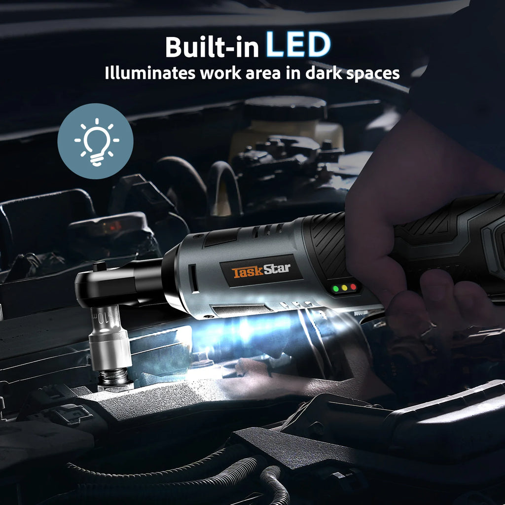 3/8" Driver Cordless Ratchet Wrench with 1/4" Adapter&7 Sockets&2 2.0Ah Batteries 12V Car Dismantling Tool Electric Wrench Kit