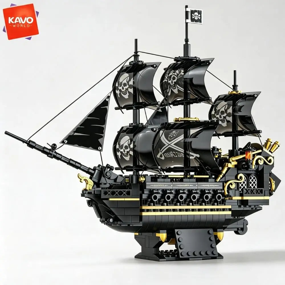 KAVOWORLD 801pcs 1799 Classic Black Sail Pirate Ship Toys Building Blocks Model with Display Stand Large Buccaneer Vessel Boat Brick Kit Corsair Boat Construction Toy Set Collectible DIY Assembly Toy for Desk Decor Christmas
