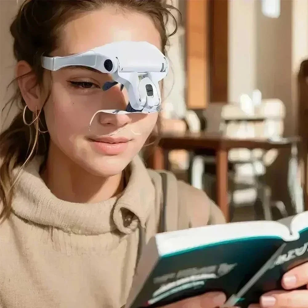 LED Head Magnifier with 5 Lenses 10X to 35X Adjustable Focus Hands Free Loupe for Precise Work Ideal for Crafts and Close Detail Magnification Glasses for Hobbyists and Professionals Lightweight Comfortable Wear