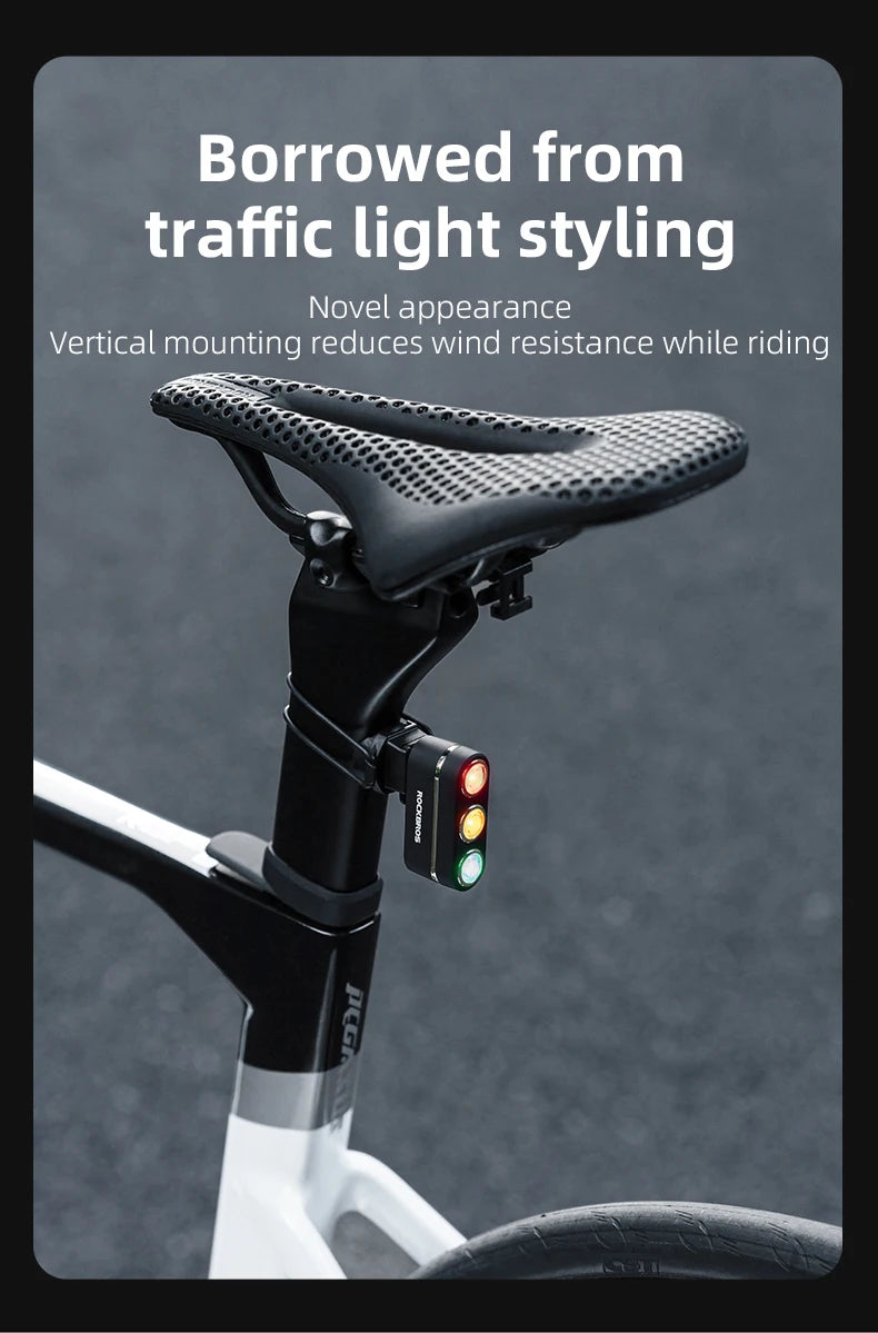ROCKBROS Bicycle Smart Brake Tail Light MTB Road Bike Auto Brake Sensing Light IP64 Waterproof Type-C Charging Warning Taillight