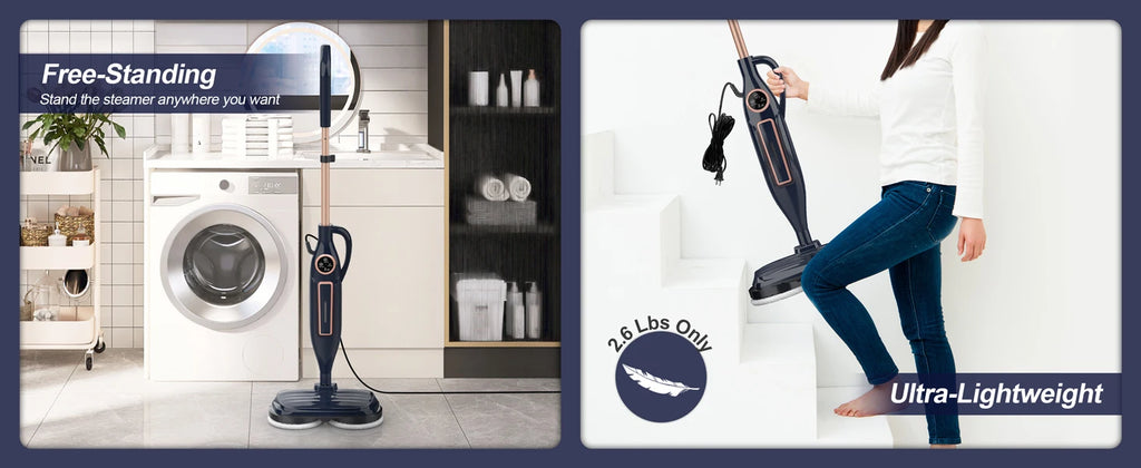 VM6 Steam Mop Cleaner with Rotating Mop Pads 1300W Powerful Floor Steamer 10 in 1 Lightweight Spin Mop High Temperature with Steam Blaster Technology
