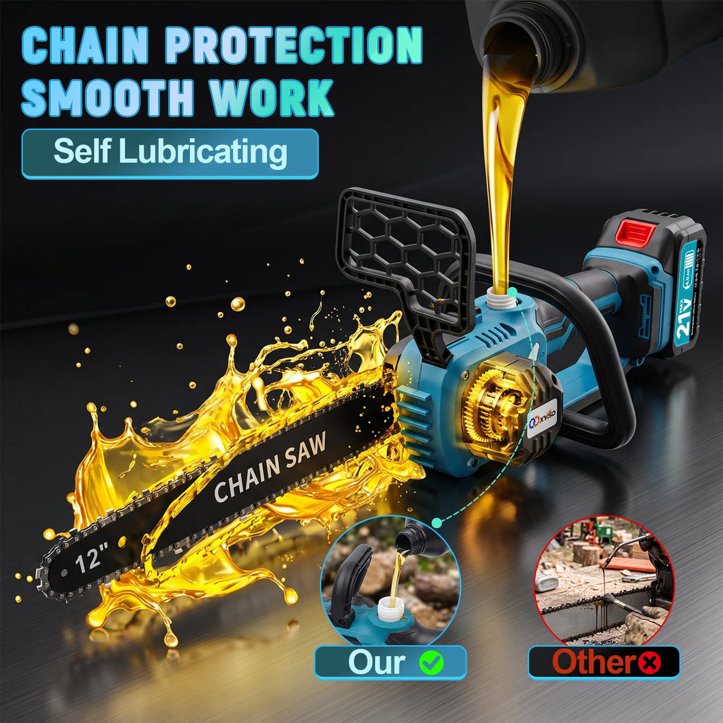 12 in Electric Chainsaw Cordless, 21v,2x4000mah Battery Handheld Chainsaw for Tree Trimming Electric Tree Trimmer Saw
