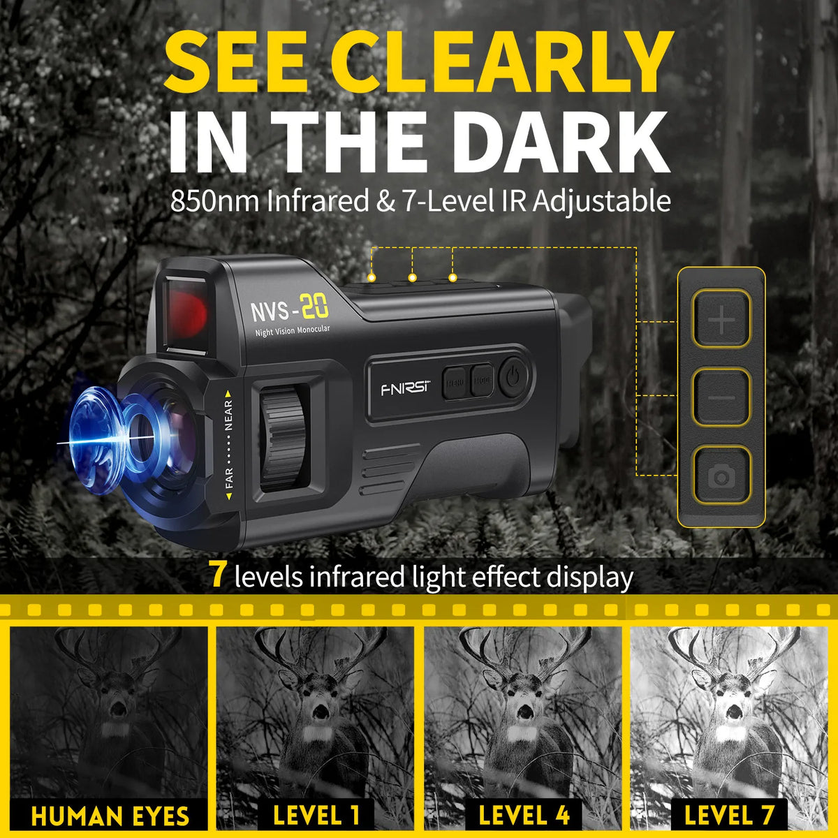 FNIRSI Telescope NVS-20 4K HD Monocular Night Vision Goggles 6X Digital Zoom 300m Hunting Camping Scope Day and Night Dual Use