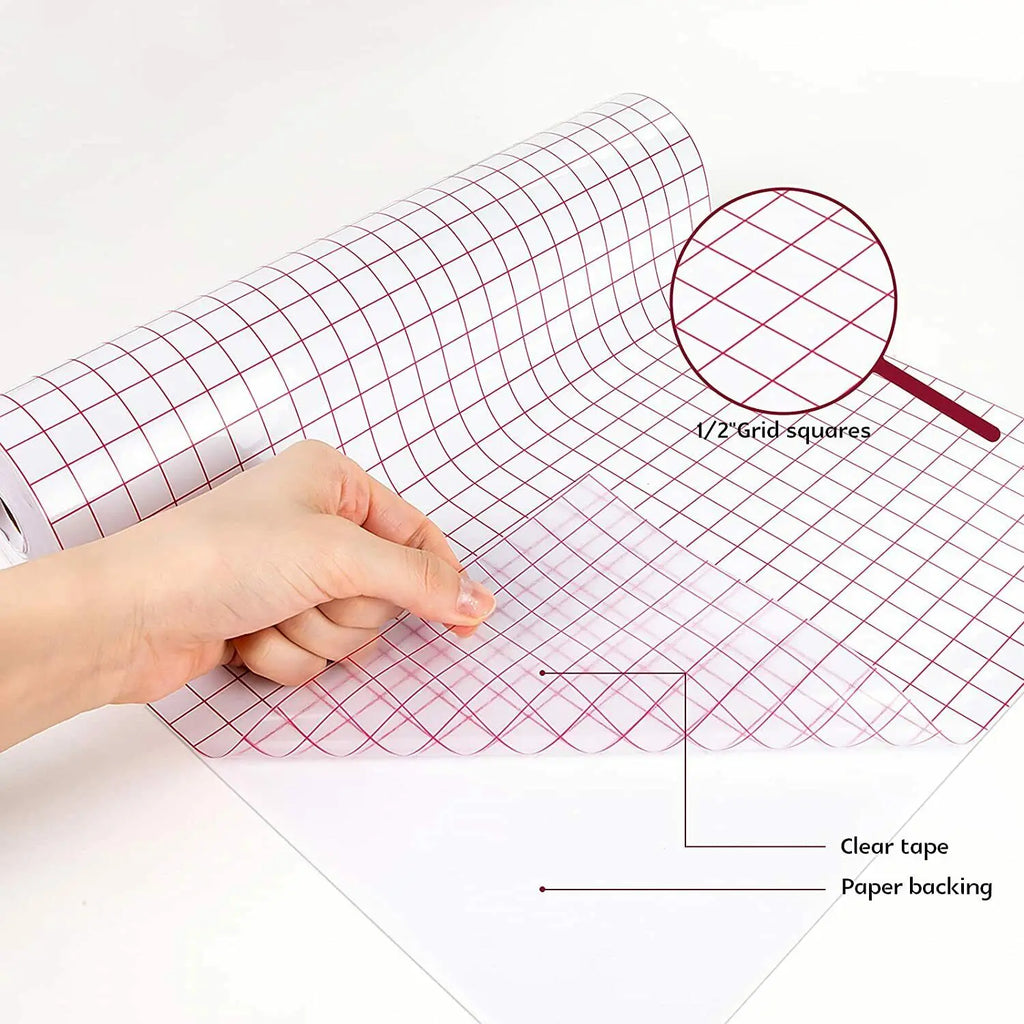HTVRONT Clear Vinyl Transfer Paper Tape Roll-12 X 50 FT W/Alignment Grid Application Tape for Adhesive Vinyl for Decals