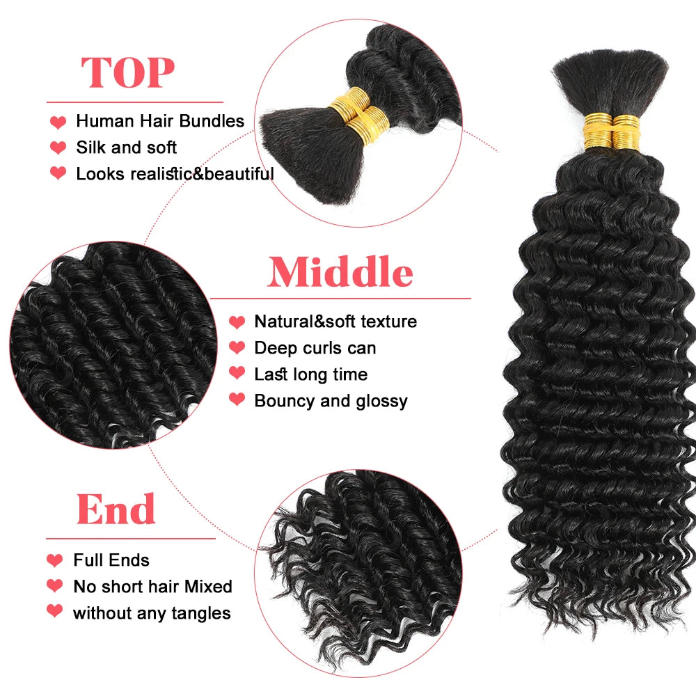Deep Wave Human Braiding Hair, 2 Bundles