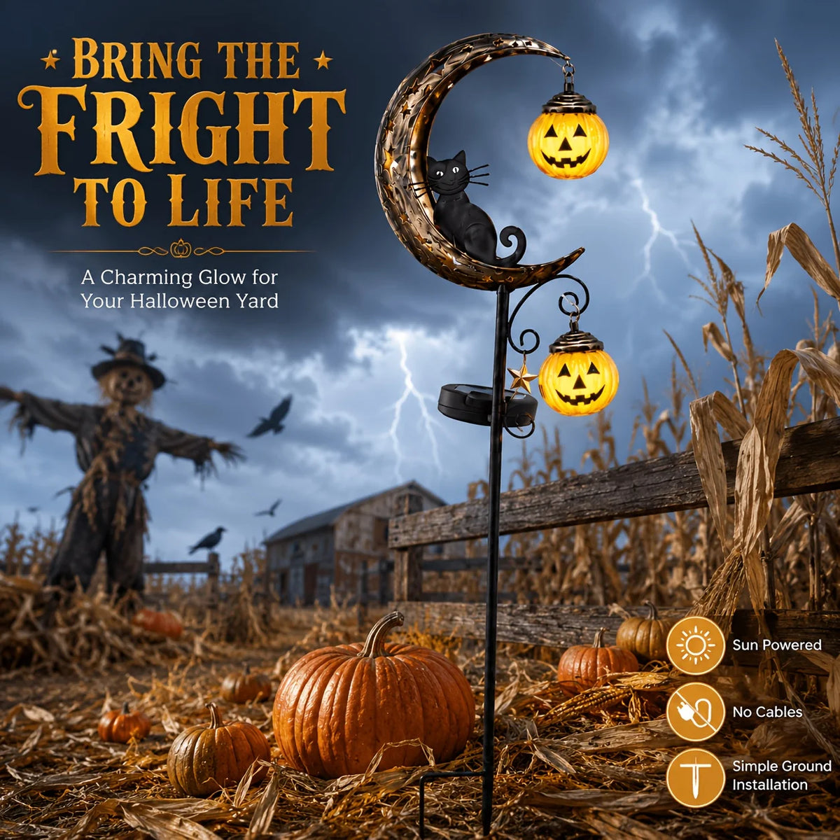 Halloween Solar Garden Stake Lights, Black Cat and Pumpkin LED Path Lights
