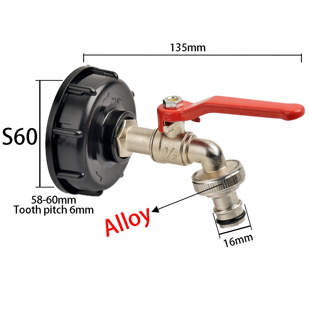 IBC Tank Tap Adapter S60*6 Coarse Thread to Brass/Alloy 16mm Quick Connect Replacement Valve Garden Home Valve Fitting Faucet