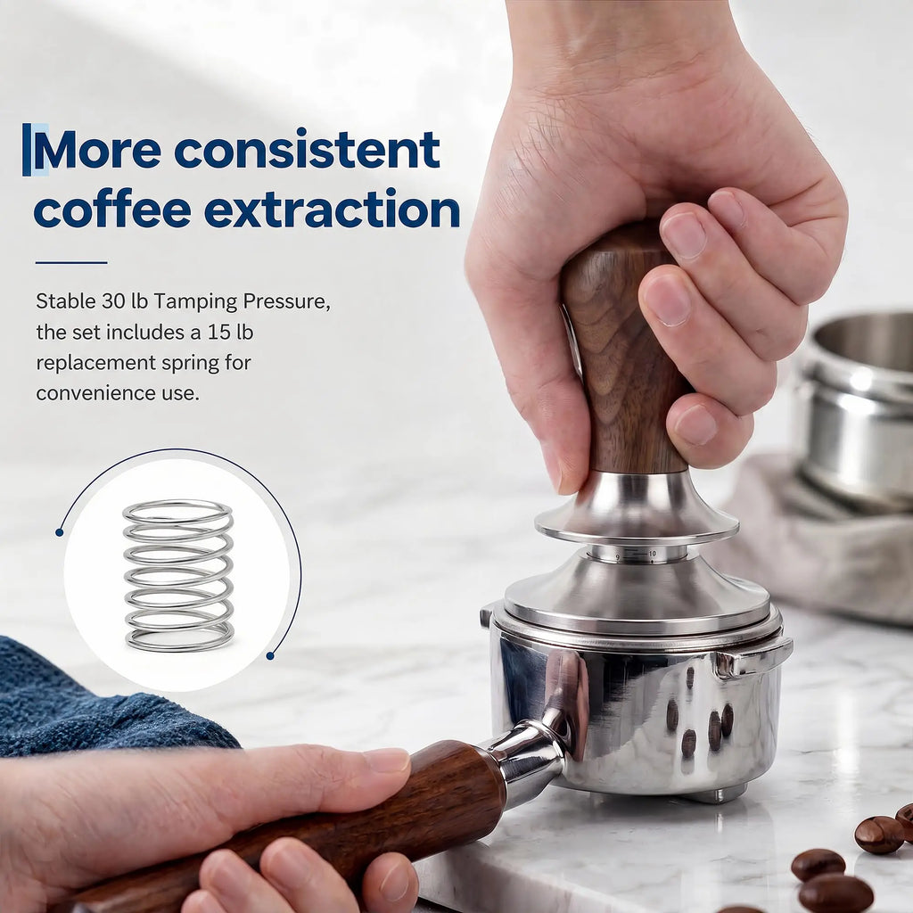 51mm 53.5mm 58.3mm Espresso Tamper, Self Leveling Ripple Base Coffee Tamper with Solid Wood Handle, 304 Steel Barista Tool