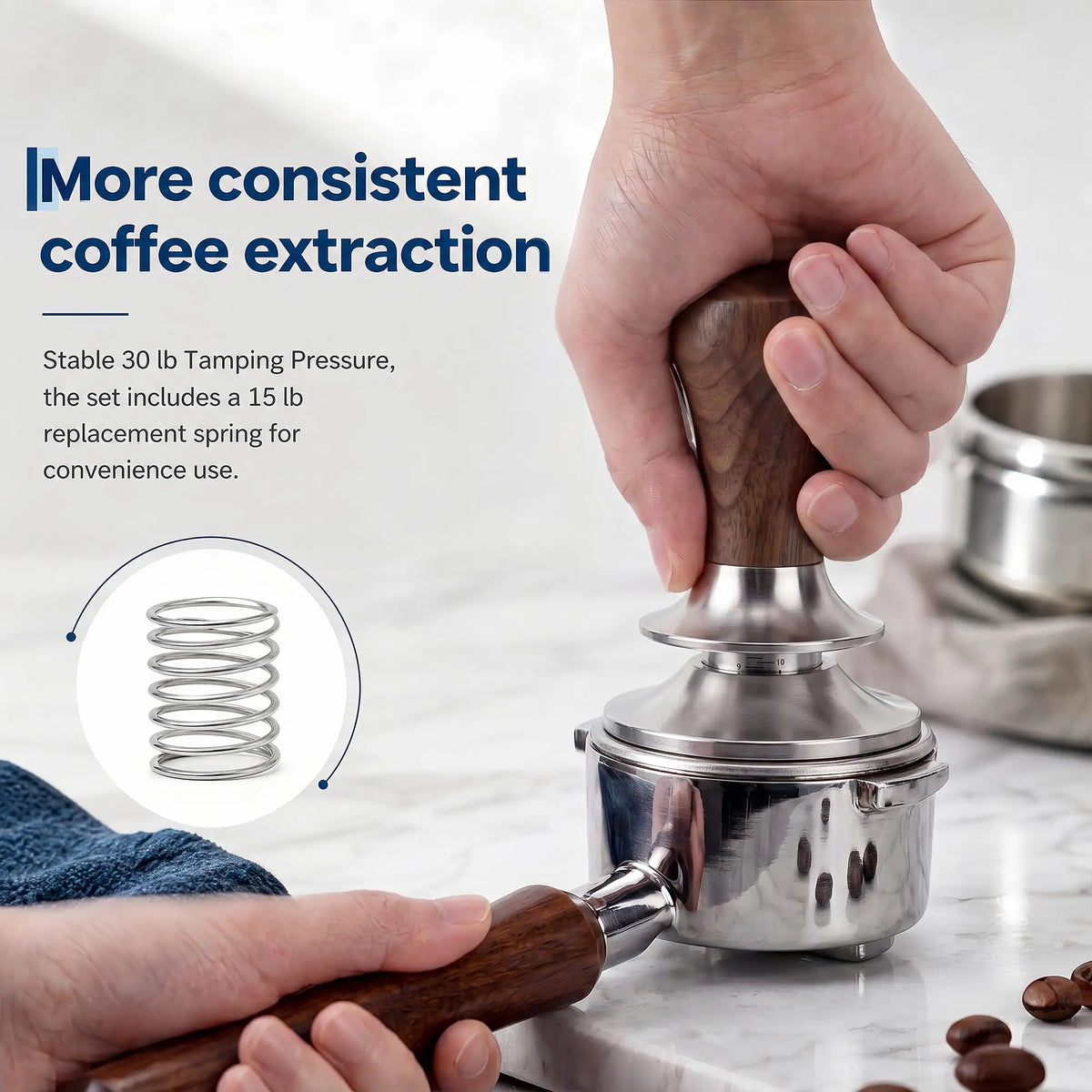 51mm 53.5mm 58.3mm Espresso Tamper, Self Leveling Ripple Base Coffee Tamper with Solid Wood Handle, 304 Steel Barista Tool