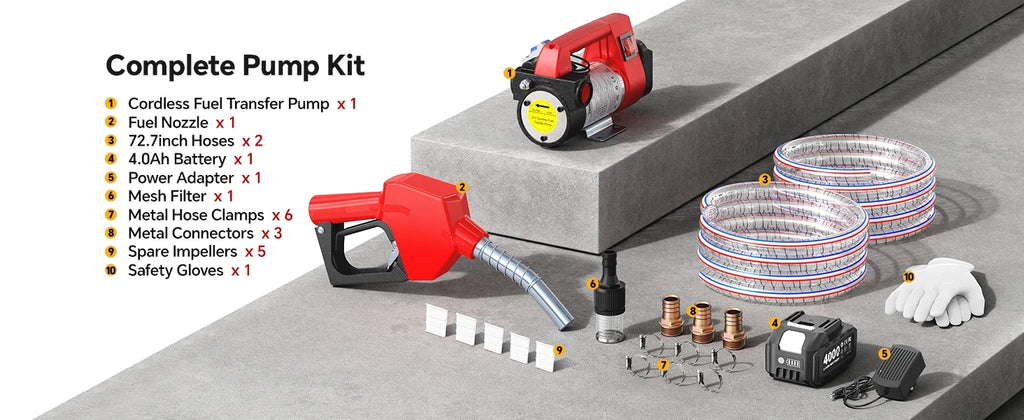 Taskstar Cordless Electric Diesel Transfer Kit with 2x6.6FT Hoses 12GPM Fuel Transfer Pump for 18V Makita Battery Pin