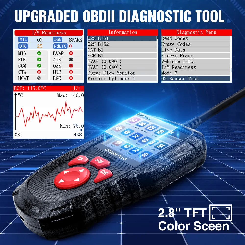 LAUNCH X431 CR3008 PLUS Car Auto OBD2 Diagnostic Tool ARM Scanner DTC Lookup Check Engine Battery Test Lifetime Free Update