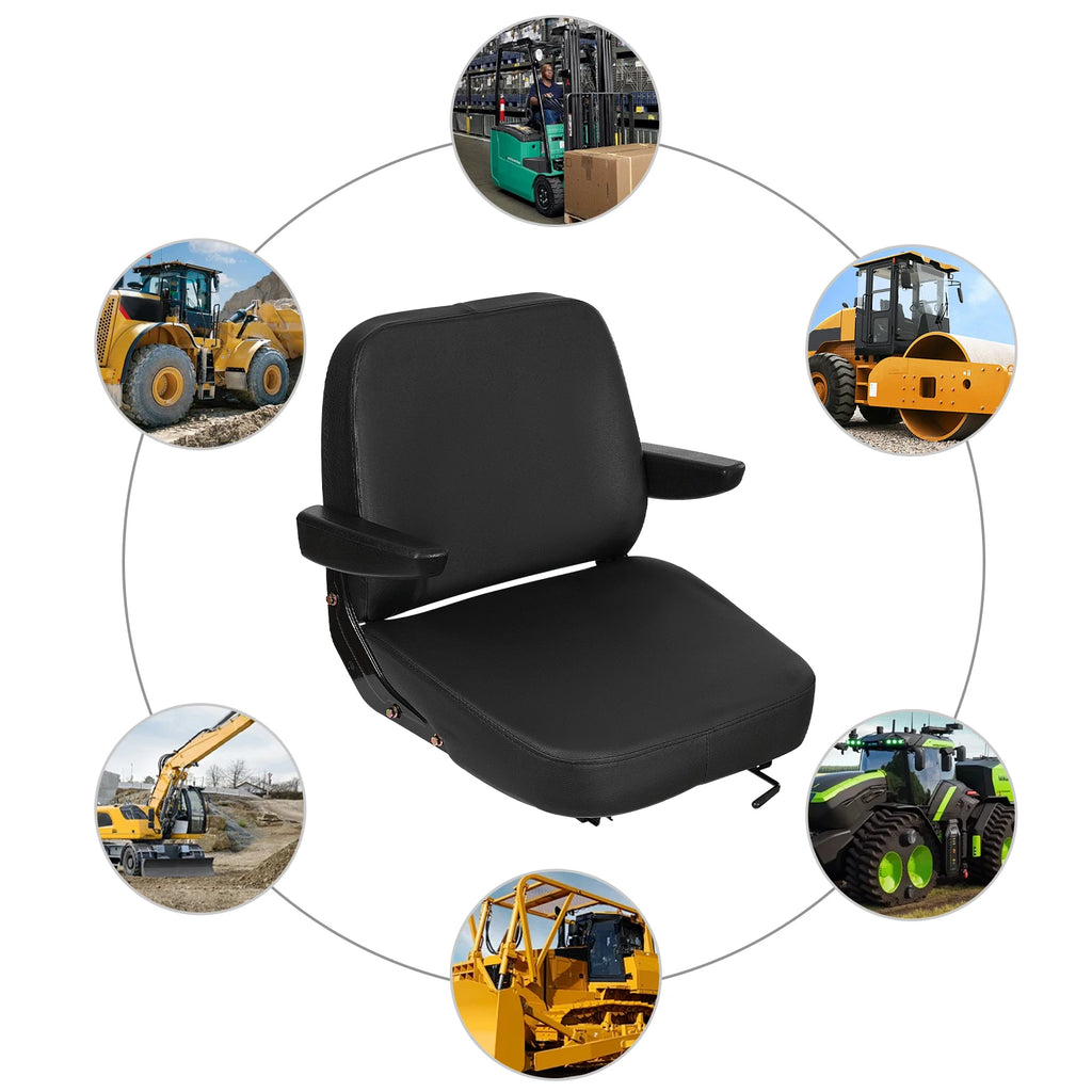 Forklift Seat with Armrest Universal Driver Side Tractor Seat Black Capacity 100kg Adjustable Bulldozer Lawnmower Seat