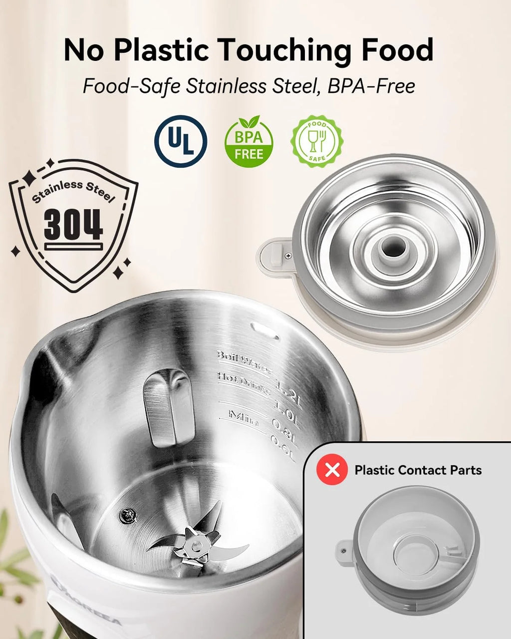 （ stainless steel inner lid）8 in 1 Nut Milk Maker Machine, 42oz IMD Screen Almond Milk Maker, Soy Milk Maker with Self-Cleaning, Delay Start, Keep Warm, Boil Water, Automatic Plant-Based Milk Blender for Soybean, Oat, Coc