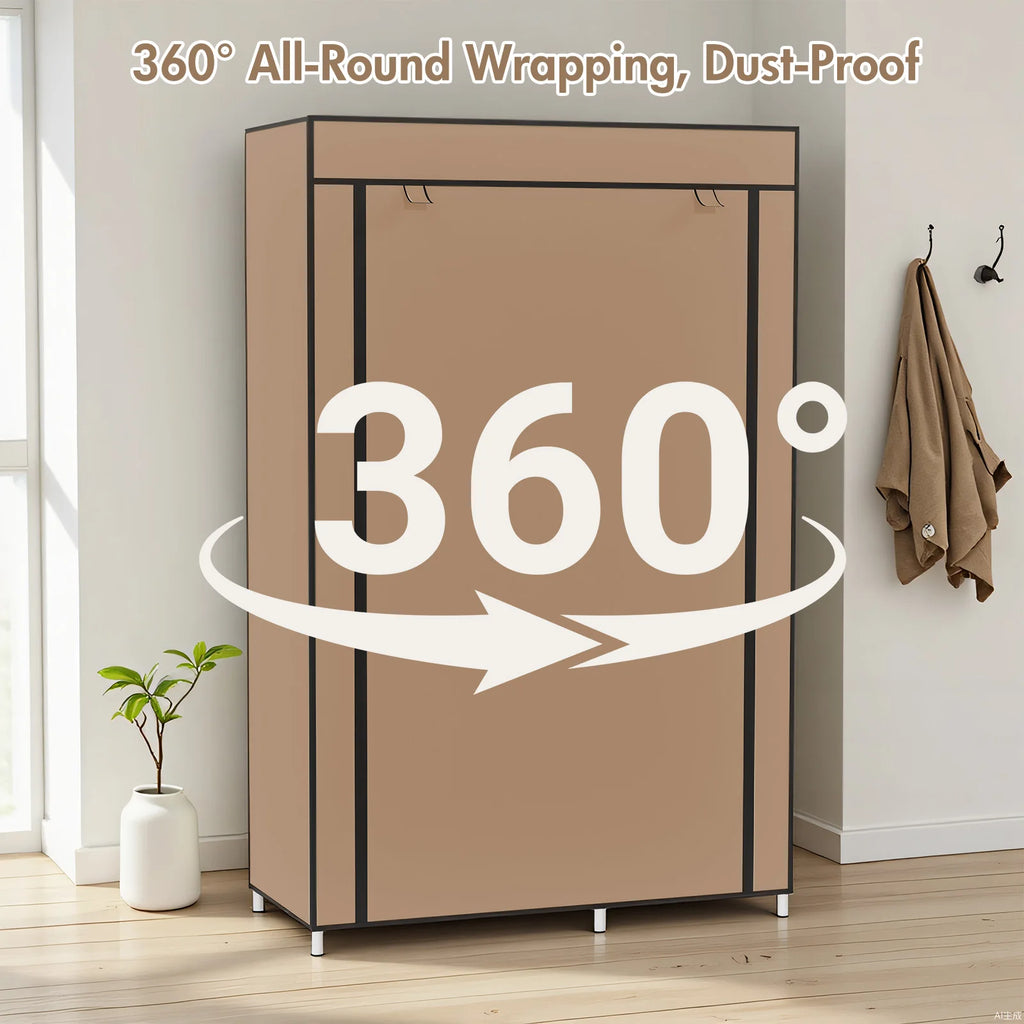 Portable Closet Wardrobe Organizer with 6 Shelves and Hanging Rod