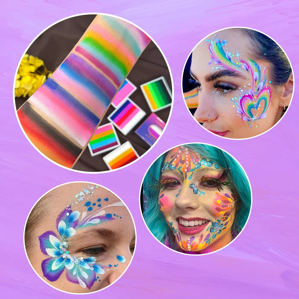 8g Palette Rainbow Water-Soluble Rainbow Palette Children's Face Body Paint,Halloween Cosplay Art Stage Makeup Body Painting