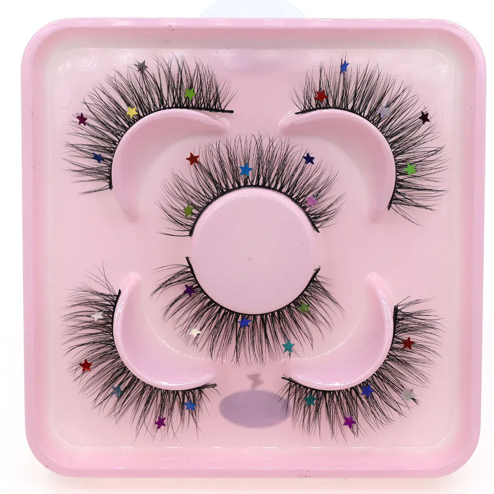 3 Pairs Set Star Butterfly Heart Shaped Sequin False Eyelashes Fairy Wand Party Halloween Christmas Colorful Sequin Eyelashes